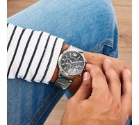 EMPORIO ARMANI MEN'S AR2434 SILVER BRACELET BLACK DIAL SILVER CASE