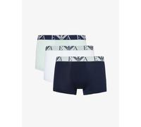 Emporio Armani Mens Bianco/marine/menta Branded-waistband Pack of Three Stretch-cotton Trunks M