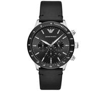 Emporio Armani Men's Black Chrono Dial Black Leather Strap Watch