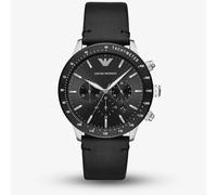 Emporio Armani Mens Black Chronograph Dial Black Leather Strap Watch AR11243