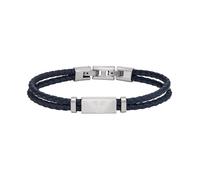 Emporio Armani Essentials Stainless-Steel and Blue Leather Two Row Logo ID Bracelet EGS2995040