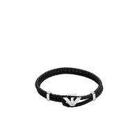 Emporio Armani Men's Black Leather Id Bracelet Egs3237040, Silver, Men Ilver