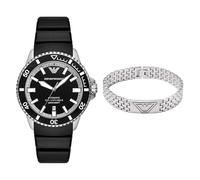 Emporio Armani Men's Black Silicone Watch and Silver-Tone Stainless Steel Bracelet, Set