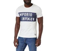 Emporio Armani Mens Crewneck T-Shirt in White Navy - Blue & White Cotton - Size Small
