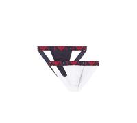 Emporio Armani Men's Bold Monogram 2-Pack Jockstrap Jock Strap, Bianco/Marine, XL