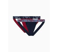 EMPORIO ARMANI Men's Bold Monogram 2-Pack Thong Panties, Blue, M
