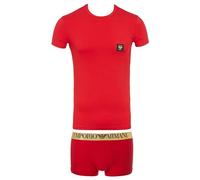 Emporio Armani Men's Christmas Shiny Logo Crew Neck T-Shirt + Trunk, Rosso LACCA, M