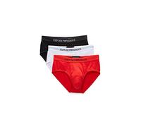Emporio Armani Men's Cotton Briefs, 3-Pack, Black/White/Red, Medium (Pack of 3)