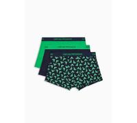 Emporio Armani Men's Pure Cotton 3-Pack Trunk, Fluo Green/Printed Marine/Marine, XL (Pack of 3)