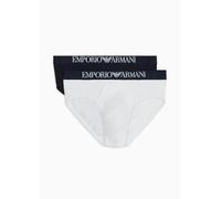Emporio Armani Men's Ribbed Stretch Cotton 2-Pack Brief, Marine/White, M (Pack of 2)