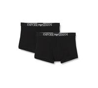 Emporio Armani Men's Ribbed Stretch Cotton 2-Pack Trunk, Marine/White, L (Pack of 2)
