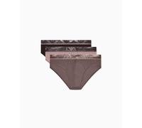 Emporio Armani Men's Shiny Logoband 3-Pack Brief Brown L