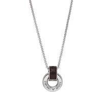 Emporio Armani Stainless Steel & Brown Leather Pendant Necklace