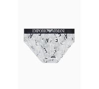 Emporio Armani Men's Stretch Cotton All Over Bold Brief, Marine Logo Print/White, L