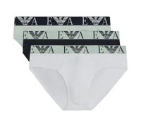 Emporio Armani Men's Stretch Cotton Bold Monogram 3-Pack Brief, White/Marine/Mint, S (Pack of 3)