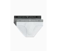 Emporio Armani Men's Stretch Cotton Endurance 2pack Brief, Medium Melange Grey/White, S (Pack of 2)