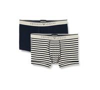 Emporio Armani Men's Stretch Cotton Yarn Dyed 2-Pack Trunk, Marine/Nude Stripe, L (Pack of 2)