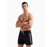 Emporio Armani Mens Swim Shorts with Vertical Logo Embroidery - Black Polyamide - Size X-Large