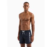 Emporio Armani Mens Swim Shorts with Vertical Logo Embroidery - Navy Polyamide - Size X-Large