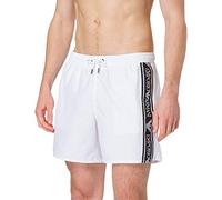 Emporio Armani Men's Swimwear Boxer Bold Logo Tape Swim Trunks, Black, 48