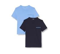 Emporio Armani Men's Core Logoband V-Neck 2-Pack T-Shirt, Navy/Light Blue, S