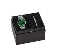 Emporio Armani Mens Three-Hand Date Stainless Steel Watch and Bracelet Set, AR80087SET, Silver, Men Ilver