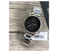 EMPORIO ARMANI MEN'S WATCH AR1853 SILVER STRAP BLACK DIAL SILVER CASE