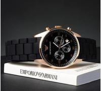 EMPORIO ARMANI MENS WATCH AR5905 BLACK RUBBER STRAP & BLACK DIAL GENUINE