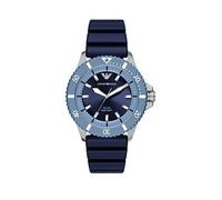 Emporio Armani Mens World Explorer Solar-Powered Three-Hand Blue Silicone Watch, AR11785, Blue, Men Blue