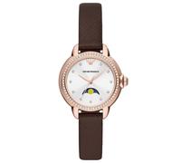 Emporio Armani Mia AR11568 Ladies' Moonphase Watch - 32mm Silver Dial Brown Leather Strap
