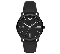 Emporio Armani Minimalist AR11573 Men's Three-Hand Date Watch - 42mm Black Dial Black Leather Strap