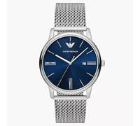Emporio Armani Watches Emporio Armani Gents Minimalist Blue Dial Stainless Steel Mesh Strap Watch