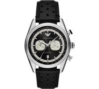 Emporio Armani Chronograph Black Leather Watch, Black, Men Black
