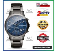 EMPORIO ARMANI MENS WATCH AR11215 STAINLESS STEEL GREY STRAP & BLUE DIAL GENUINE
