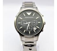 EMPORIO ARMANI RENATO AR2434 SILVER AND BLACK DIAL CHRONO MENS WATCH