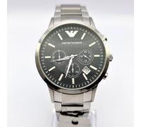 EMPORIO ARMANI RENATO AR2434 SILVER AND BLACK DIAL CHRONO MENS WATCH