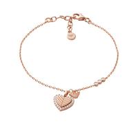 Emporio Armani Rose Gold Tone Sterling Silver 6.3" CZ Heart Charm Bracelet
