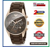 EMPORIO ARMANI SPORT AR5890 BROWN & ROSE GOLD SILICONE STRAP MENS WATCH 38MM