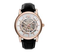 Emporio Armani AR60007 Automatic Watch Black Leather GildedBoîtier Steel White Dial Rose Man