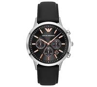 Emporio Armani Watch for Men, Chronograph Movement, 43 mm Silver Stainless Steel Case with a Leather Strap, AR11431