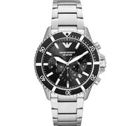 Emporio Armani AR11360 Diver Mens’ Black Dial Stainless Chrono Watch + Gift Bag