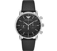 Emporio Armani Men's Watch AR11143 - Chronograph, 43mm Silver SS Case, Black Dial & Leather Strap