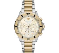 Emporio Armani Diver AR11606 Men's Chronograph Watch - 43mm Gold Dial Steel Bracelet