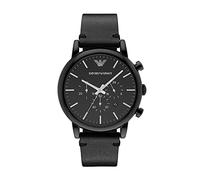 Emporio Armani Watch for Men, Quartz Chronograph Movement, 46 mm Black Stainless Steel Case with a Leather Strap, AR1918