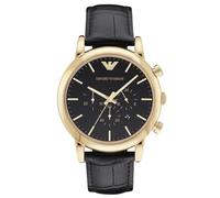 Emporio Armani Watch for Men, Quartz Chronograph Movement, 46 mm Gold Stainless Steel Case with a Leather Strap, AR1917