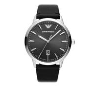 Emporio Armani Watch for Men, Three Hand Date Movement, 43 mm Silver Stainless Steel Case with a Leather Strap, AR11193