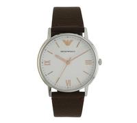 Emporio Armani Watch for Men, Three Hand Movement, 41 mm Silver Stainless Steel Case with a Leather Strap, AR11173