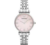 Emporio Armani Gianni T-Bar AR1779 Women's Watch - 32mm Silver Case with Pink Mother of Pearl Dial