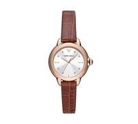 Emporio Armani Watch for Women , Three Hand movement, 32MM Rose Gold Recycled Stainless Steel (At Least 50%) case with a Leather strap, AR11525