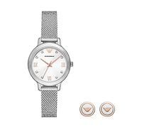 Emporio Armani Watch for Women , Three Hand movement, 32MM Silver Recycled Stainless Steel (At Least 50%) case with a Stainless Steel Mesh strap, AR80065SET
